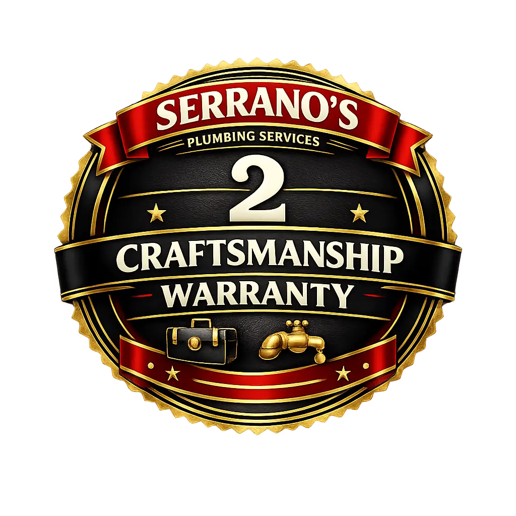 Serrano's Plumbing Services 2-Year Craftsmanship Warranty badge