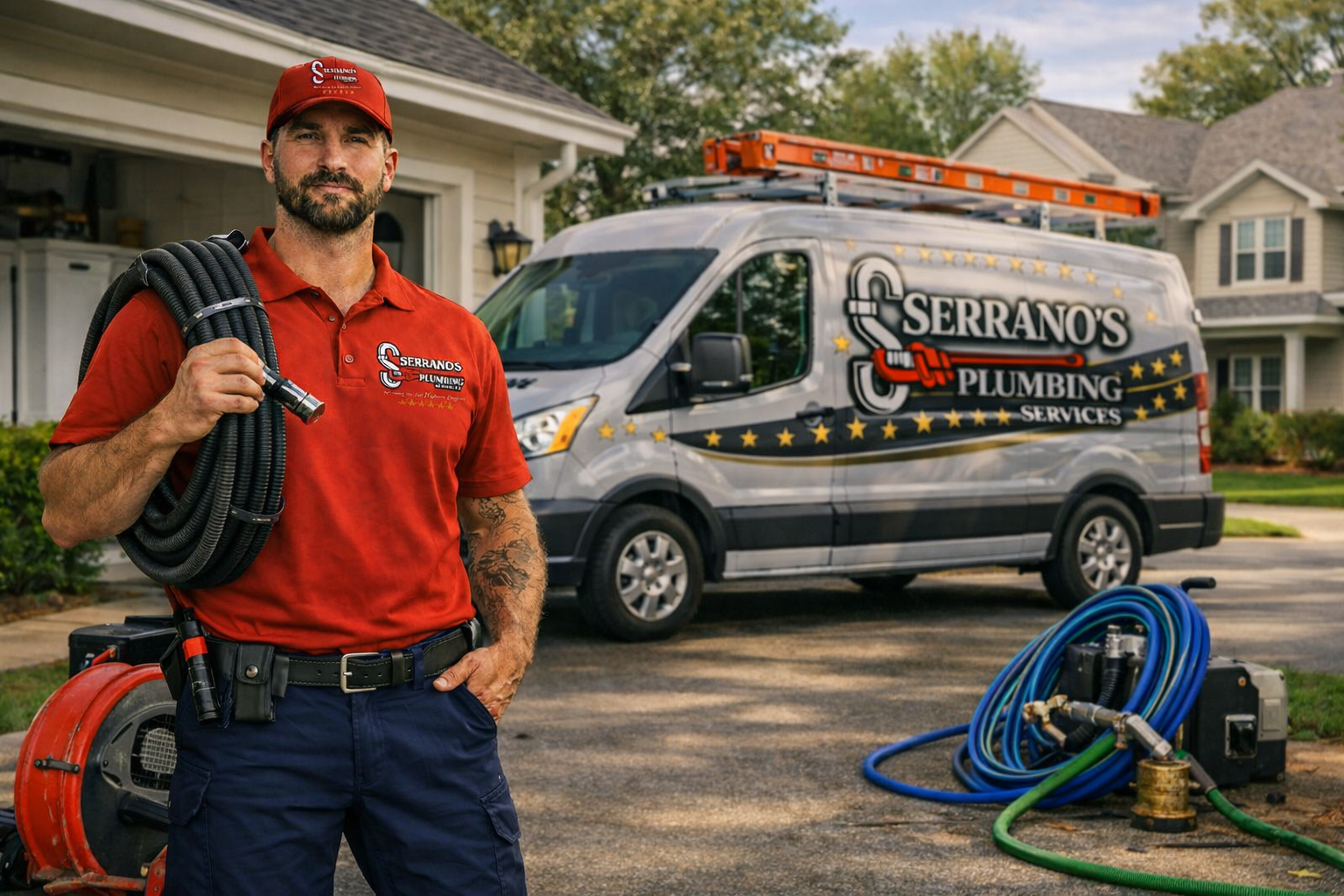 plumber in south east Louisiana about to clean a drain with professional drain cleaning equipment.