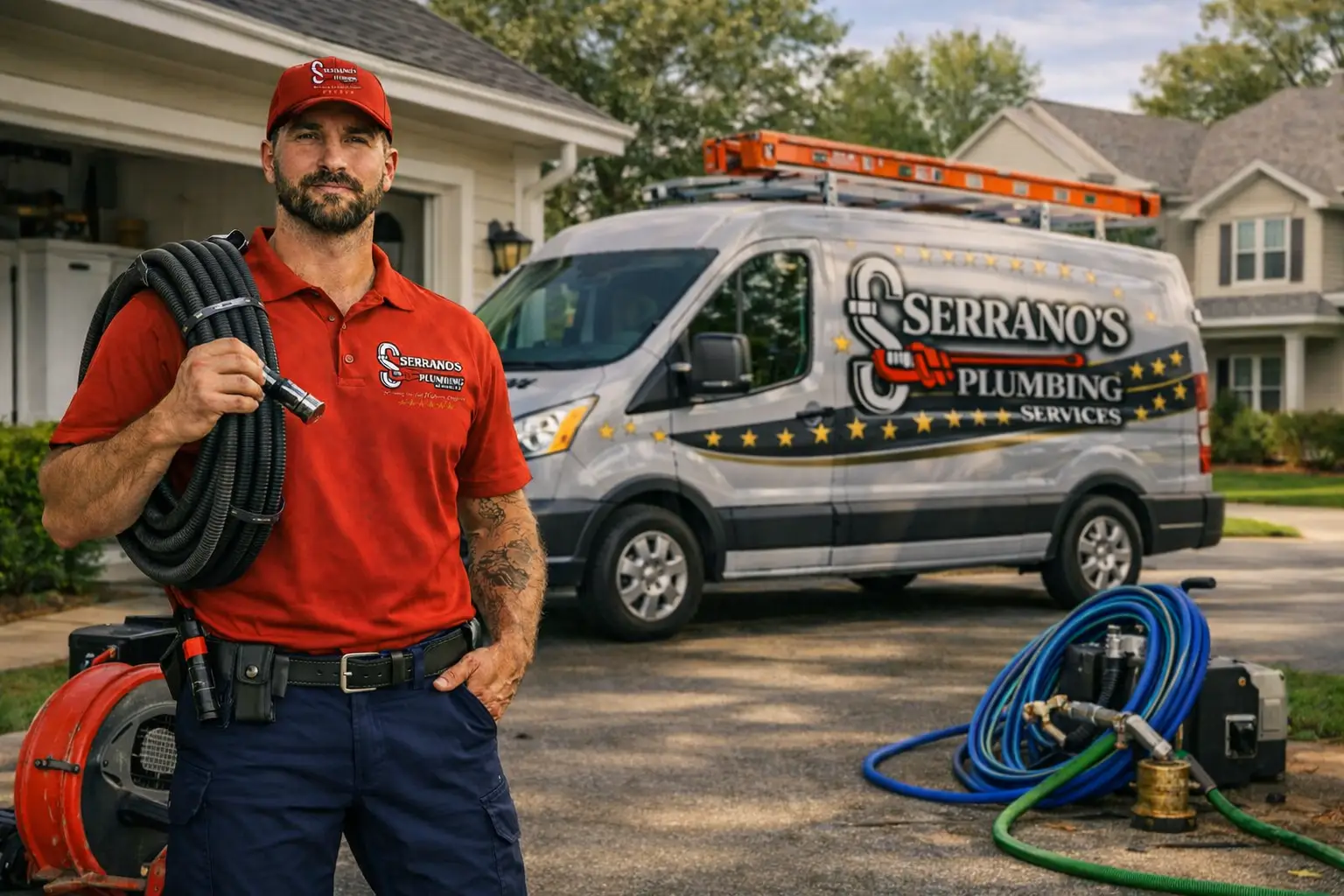 plumber in south east Louisiana about to clean a drain with professional drain cleaning equipment.