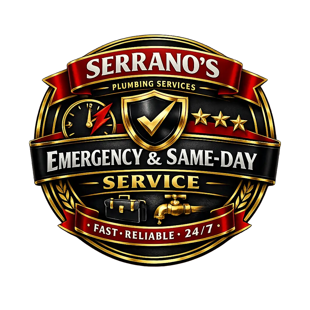 Emergency and same-day plumbing service badge