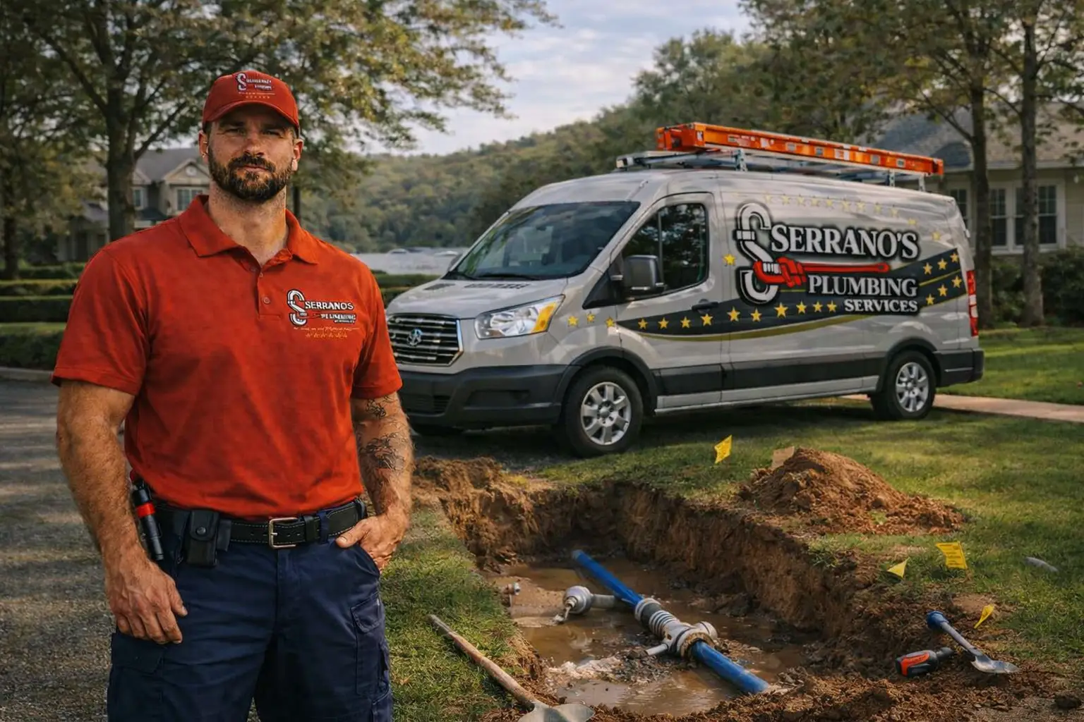 water line repair plumber Southeast Louisiana residential home service van