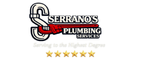 Serrano's Plumbing Services logo with the phrase "Serving to the Highest Degree" and six gold stars representing five-star plumbing service in Southeast Louisiana