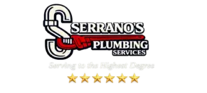 Serrano's Plumbing Services logo with the phrase "Serving to the Highest Degree" and six gold stars representing five-star plumbing service in Southeast Louisiana