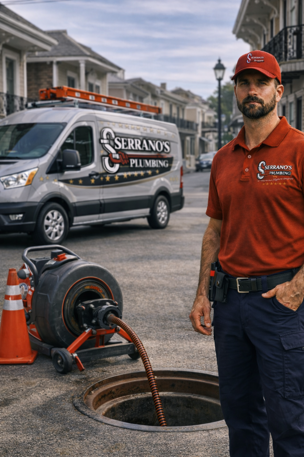 Drain cleaning service by Serrano’s Plumbing Services for clogged drains, slow sinks, tub drains, and main line backups