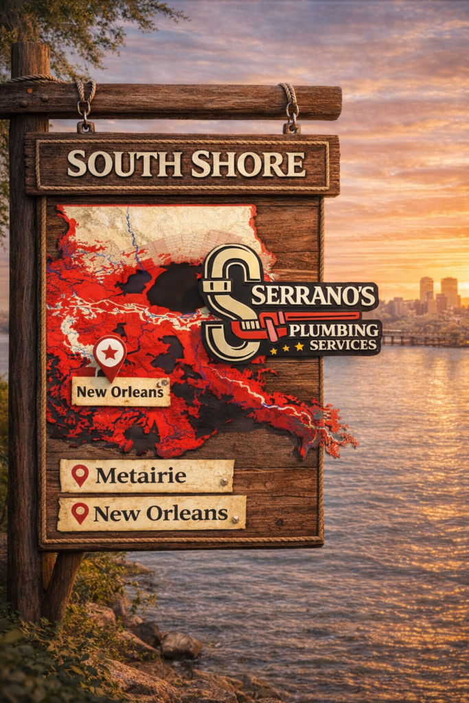 South Shore service area map overlay representing regional plumbing coverage in Southeast Louisiana