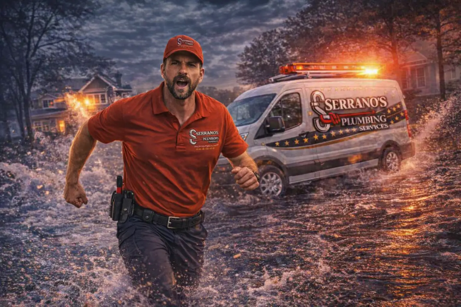 hero image of Serrano’s Plumbing Services emergency plumber responding to a plumbing emergency in Louisianan