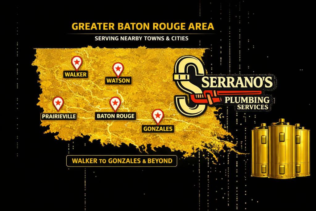Greater Baton Rouge water heater service area graphic