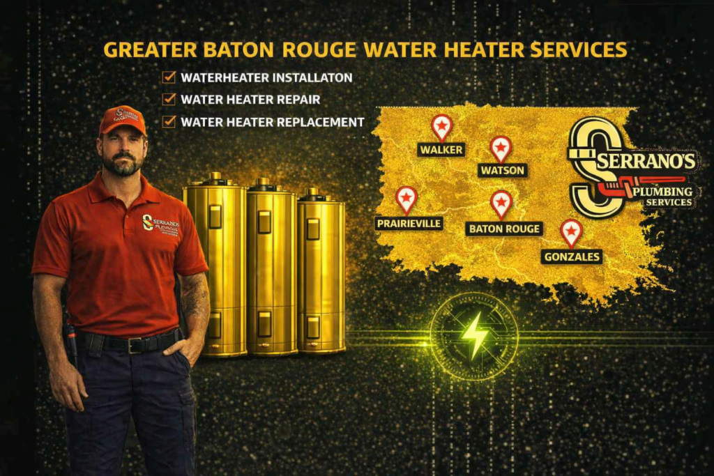 Greater baton rouge area plumbing service map graphic